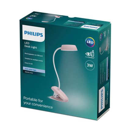 Philips - LED himmennettävä lamppu klipsillä DONUTCLIP LED/3W/5V 1200 mAh CRI 90 vaaleanpunainen