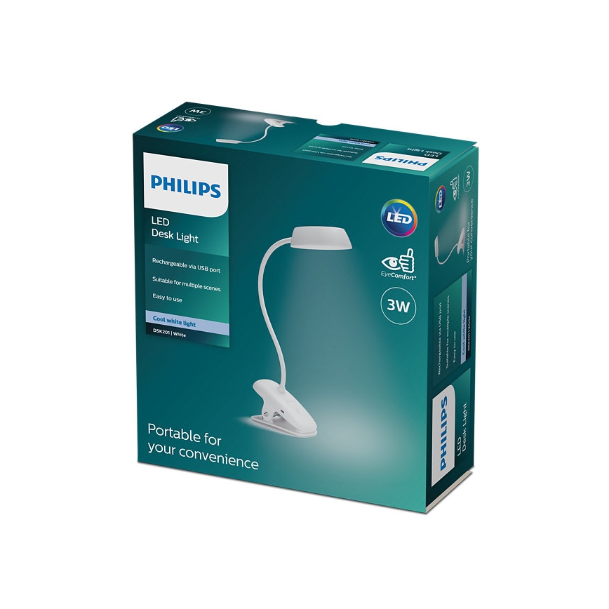 Philips - LED himmennettävä lamppu klipsillä DONUTCLIP LED/3W/5V 1200 mAh CRI 90 valkoinen