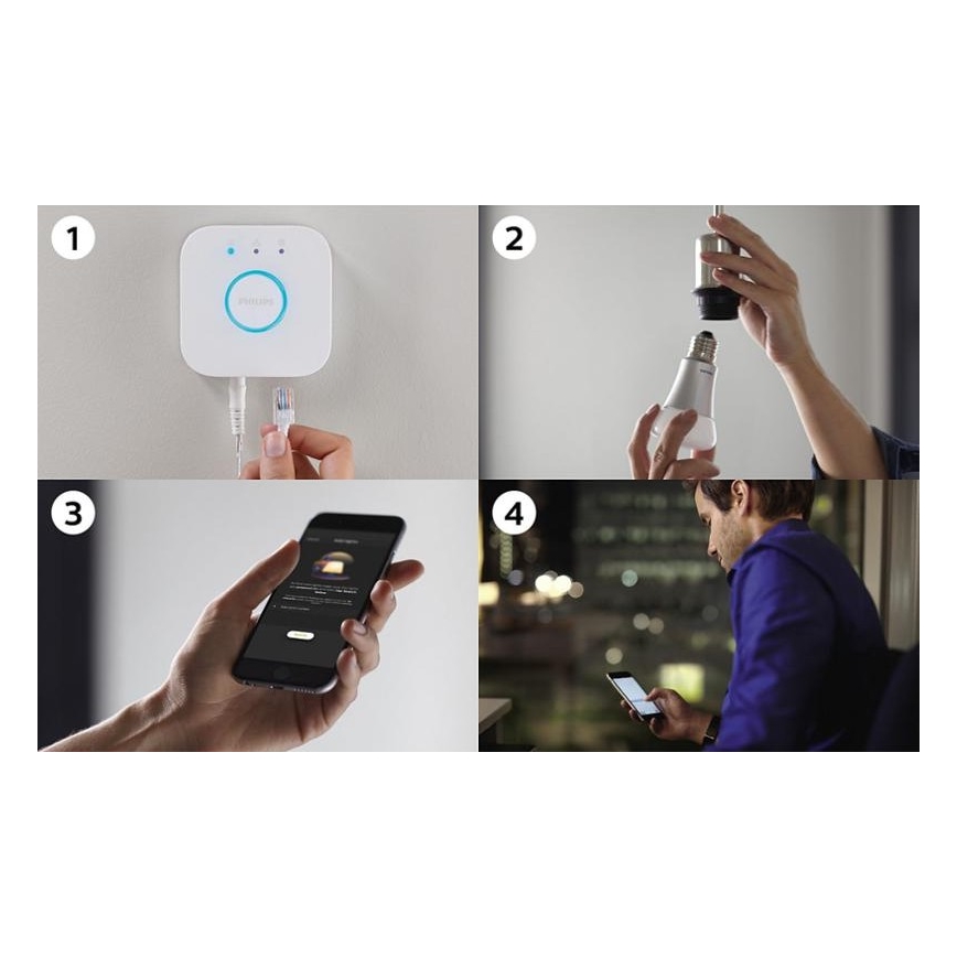 Aloituspaketti Philips Hue STARTER KIT WHITE 3xE27/9W 2700K + Hue bridge ja himmentimenkytkin