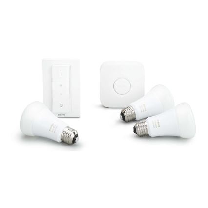 Aloituspaketti Philips Hue STARTER KIT WHITE 3xE27/9W 2700K + Hue bridge ja himmentimenkytkin
