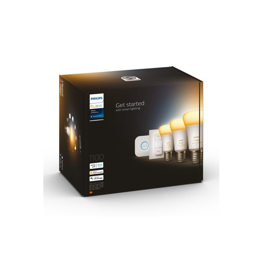 Philips Hue White Ambiance -aloituspaketti 3xE27/11W 2200-6500K + Hue Bridge ja himmennin
