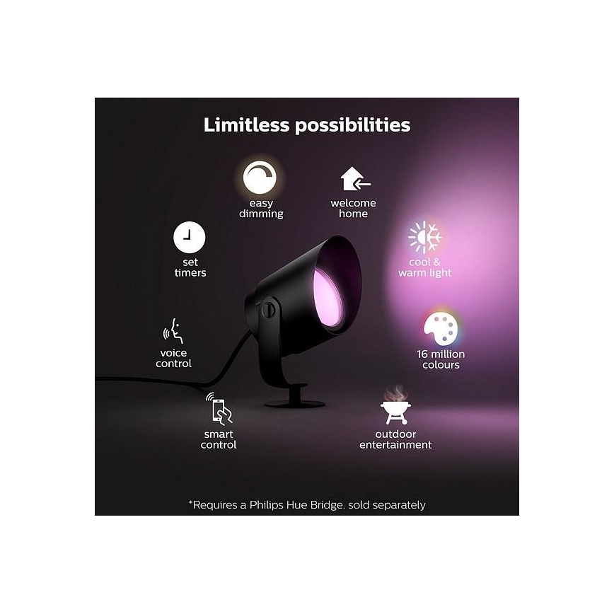 Philips - Hue LILY LED/15W/230V IP65 säädettävä ulkovalaisin RGB-LEDillä
