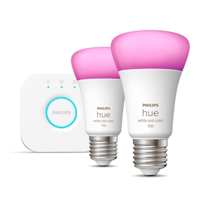 Philips Hue White and Color Ambiance -aloituspaketti 2xE27/9W/230V 2000-6500K + Hue Bridge