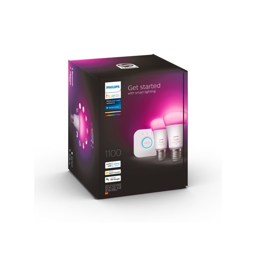Philips Hue White and Color Ambiance -aloituspaketti 2xE27/9W/230V 2000-6500K + Hue Bridge