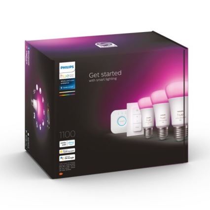 Aloituspaketti Philips Hue WHITE AND COLOR AMBIANCE 3xE27/9W 2000–6500K + Hue Bridge ja himmenninkytkin