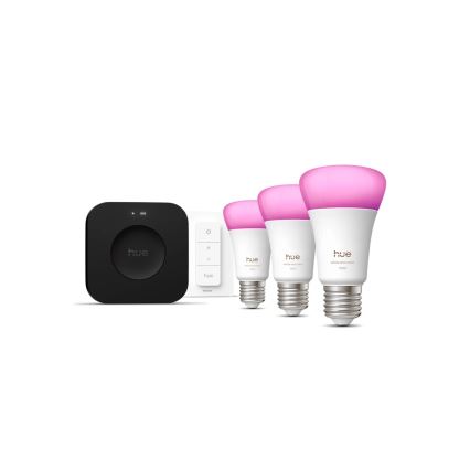 Perussetti Philips Hue White and Color Ambiance 3xE27/8,1W 1000-20000K + Hue Bridge ja himmentinkytkin