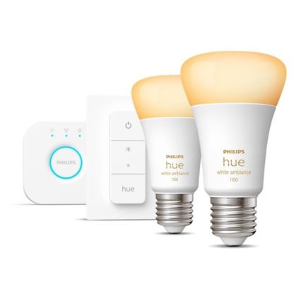 Peruspakkaus Philips Hue WHITE AMBIANCE 2xE27/8W/230V + Hue Bridge ja dimmer-kytkin