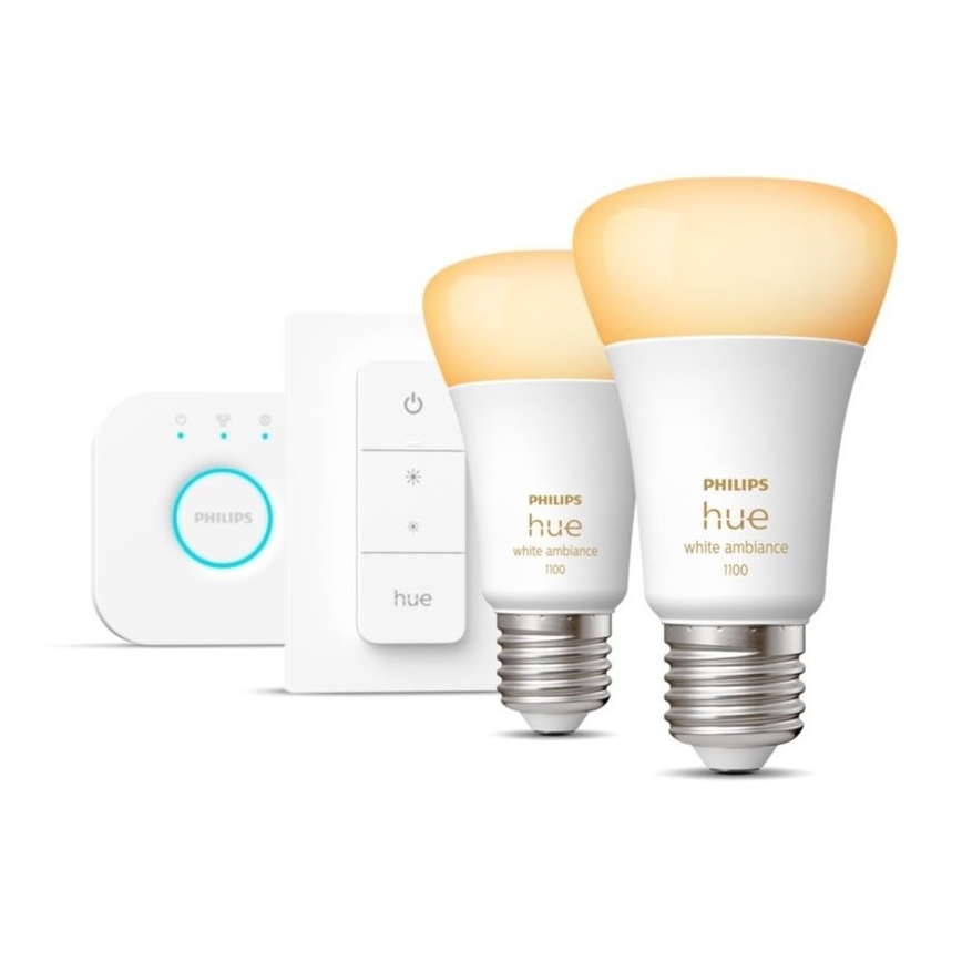 Peruspakkaus Philips Hue WHITE AMBIANCE 2xE27/8W/230V + Hue Bridge ja dimmer-kytkin