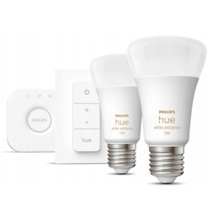 Peruspakkaus Philips Hue WHITE AMBIANCE 2xE27/8W/230V + Hue Bridge ja dimmer-kytkin