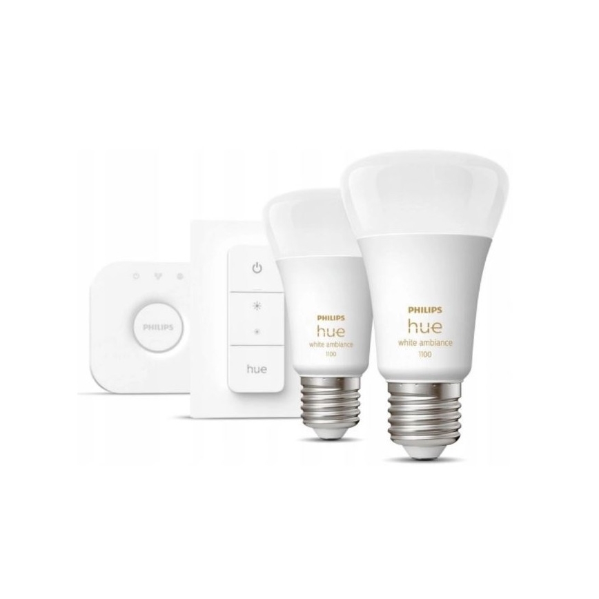 Peruspakkaus Philips Hue WHITE AMBIANCE 2xE27/8W/230V + Hue Bridge ja dimmer-kytkin