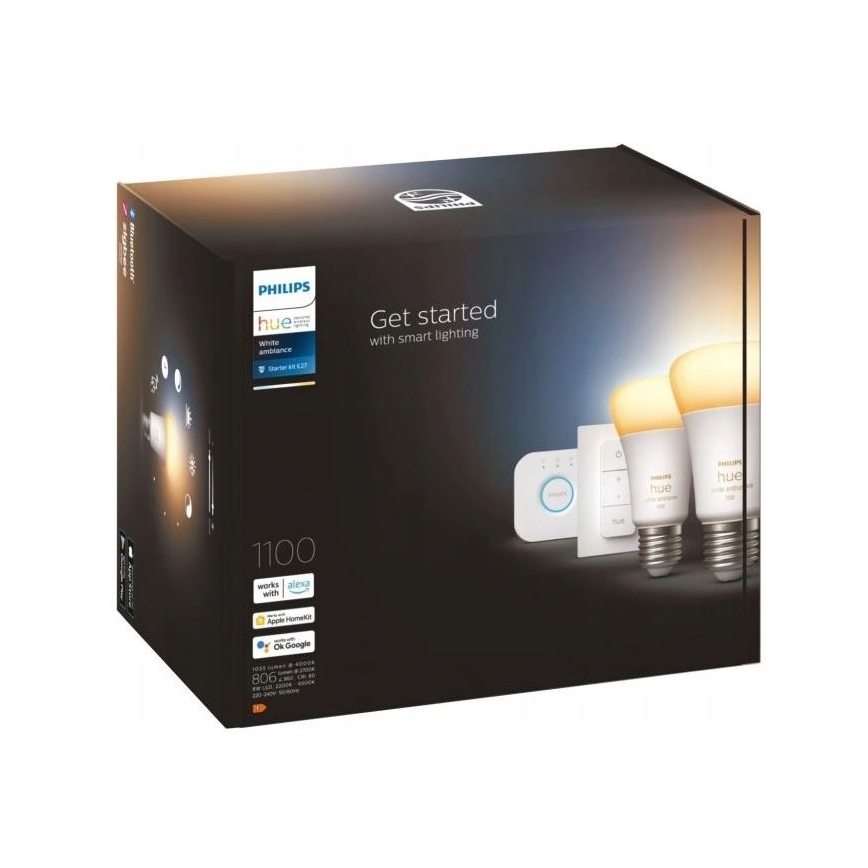 Peruspakkaus Philips Hue WHITE AMBIANCE 2xE27/8W/230V + Hue Bridge ja dimmer-kytkin