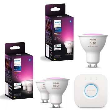 Philips Hue White and Color Ambiance GU10/4,2W/230V 2000-6500K RGBW himmennettävä LED-polttimo, 3 kpl + Hue bridge