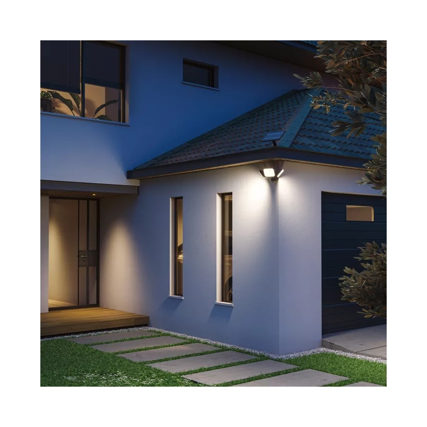 Philips - ZYREN LED-aurinkokennolla toimiva seinävalaisin anturilla LED/24,5W/3,7V 2600 mAh 5000K IP65 musta