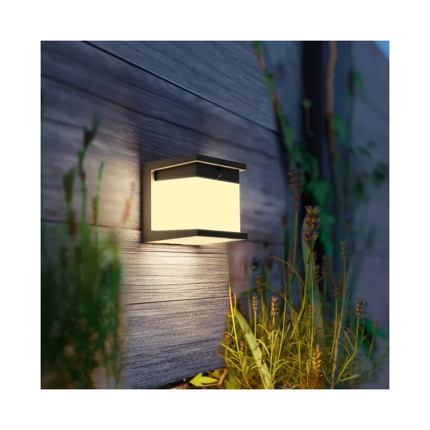 Philips - LED-aurinkokäyttöinen seinävalaisin anturilla DIARA LED/3,8W/3,7V 800 mAh 2700K IP44 musta