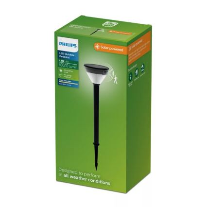 Philips - LED-aurinkovalaisin anturilla KYNA LED/3,8W/3,7V 800 mAh 2700K IP44 musta