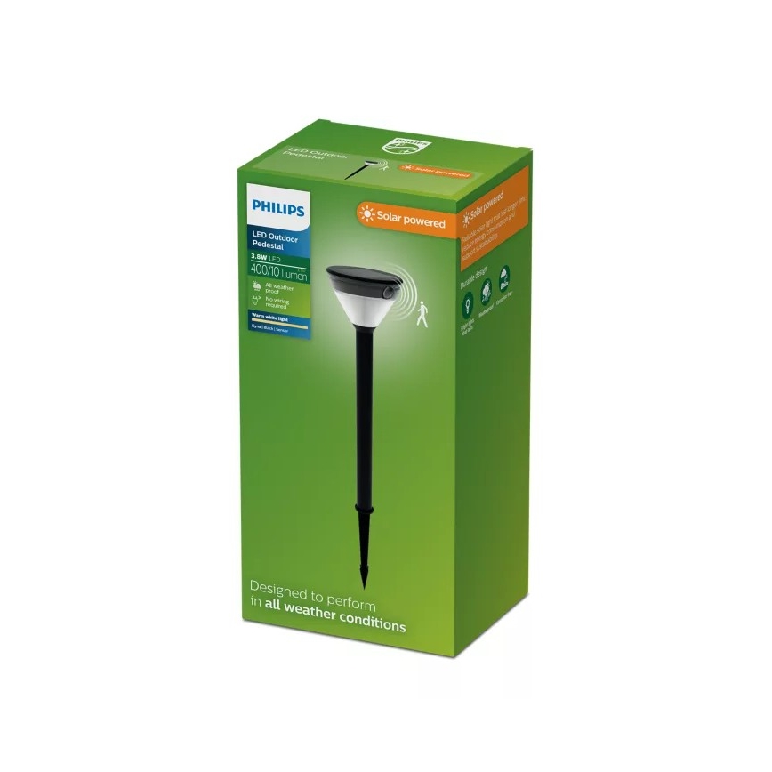 Philips - LED-aurinkovalaisin anturilla KYNA LED/3,8W/3,7V 800 mAh 2700K IP44 musta
