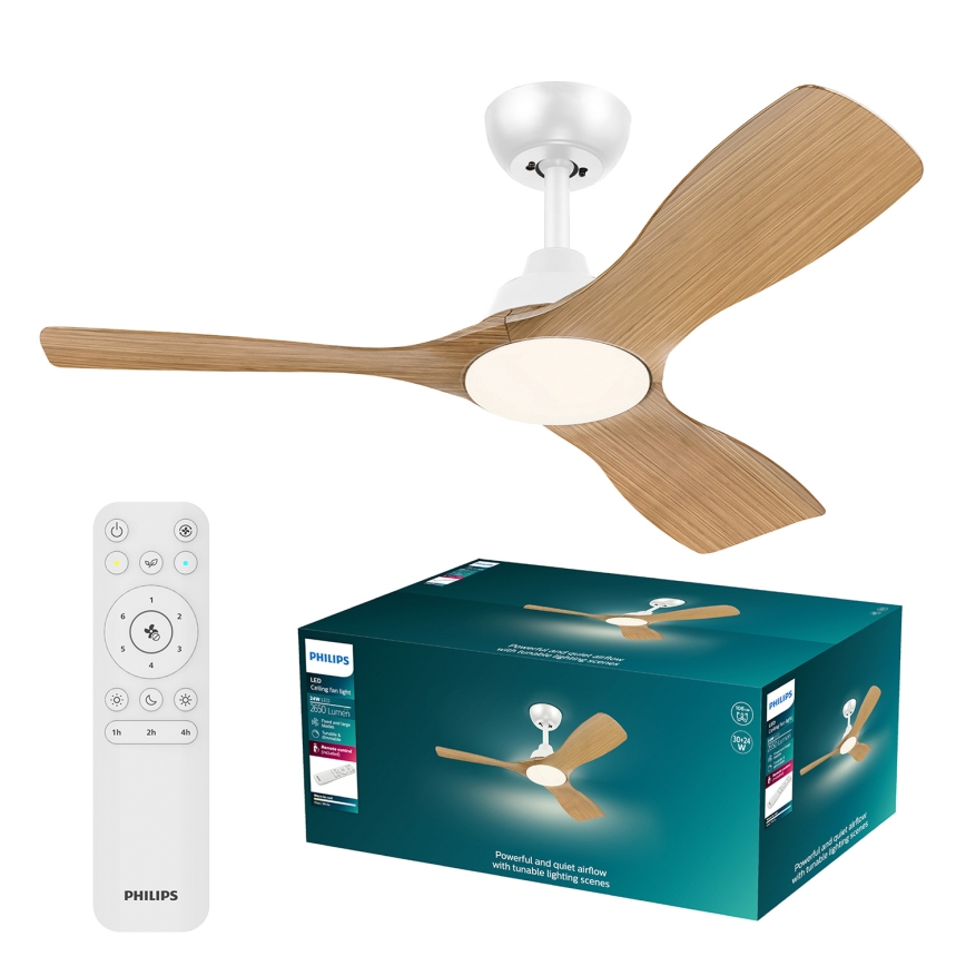 Philips - himmennettävä LED-kattotuuletin OLAS LED/24W/230V Ø 106 cm valkoinen/ruskea + kaukosäädin