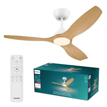 Philips - Himennettävä LED-kattotuuletin OLAS LED/24W/230V Ø 132 cm valkoinen/ruskea + kaukosäädin