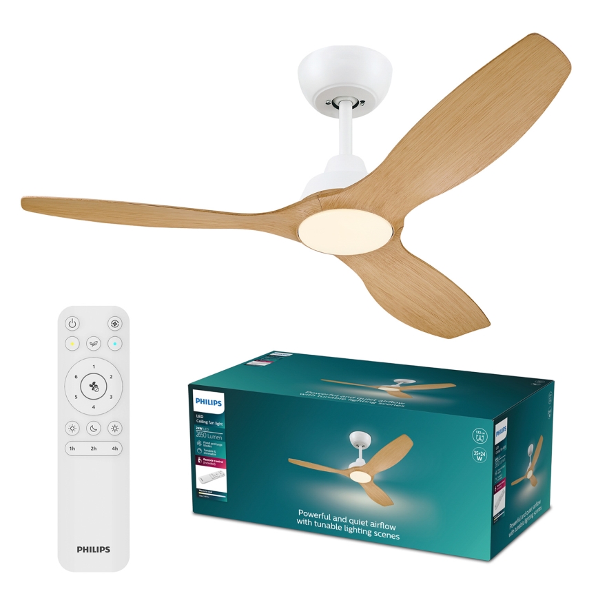 Philips - Himennettävä LED-kattotuuletin OLAS LED/24W/230V Ø 132 cm valkoinen/ruskea + kaukosäädin