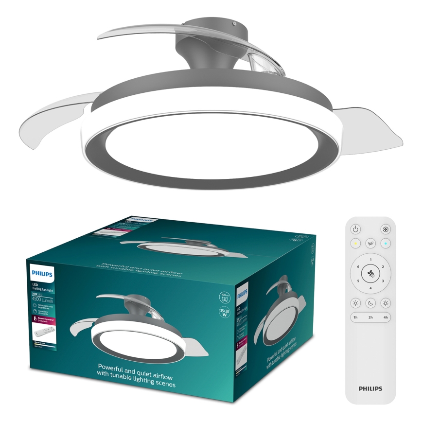 Philips - LED Himennettävä kattovalaisin tuulettimella BLISS LED/35W/230V musta + kaukosäädin
