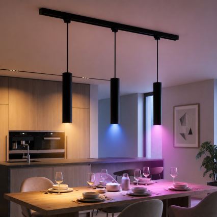 Philips - LED RGBW himmennettävä riippuvalaisin kaapelilla EASYLINK HUE -kiskojärjestelmään, 3x GU10 / 4,7W / 230V, 2200–6500K, 1 m, musta