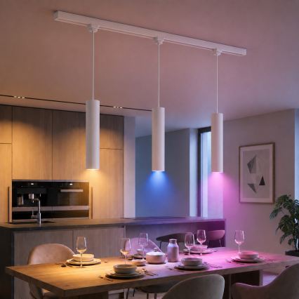 Philips - LED RGBW himmennettävä riippuvalaisin vaijerilla EASYLINK HUE -kiskojärjestelmään 3xGU10/4,7W/230V 2200-6500K 1m valkoinen + Hue bridge