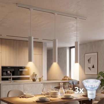 Philips - LED-himmennettävä riippuvalaisin vaijerilla EASYLINK-kiskojärjestelmään, 3xGU10/7W/230V, 1 m, valkoinen