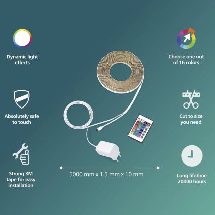 Philips - LED RGBW himmennettävä nauha 5m LED/12W/230V + kaukosäädin