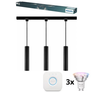 Philips - LED RGBW himmennettävä kaapelikiinnitteinen riippuvalaisin kiskojärjestelmään EASYLINK HUE 3xGU10/4,7W/230V 2200-6500K 1m musta + Hue bridge