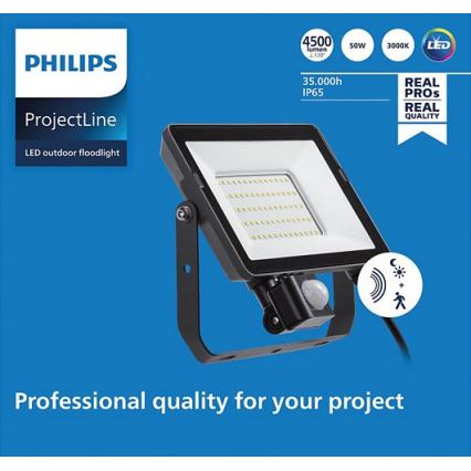 Philips - LED-ulkovalonheitin anturilla PROJECTLINE LED/50W/230V IP65 3000K