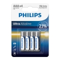 Philips LR03E4B/10 - 4 kpl AAA-alkaliparisto ULTRA ALKALINE 1,5V 1250mAh