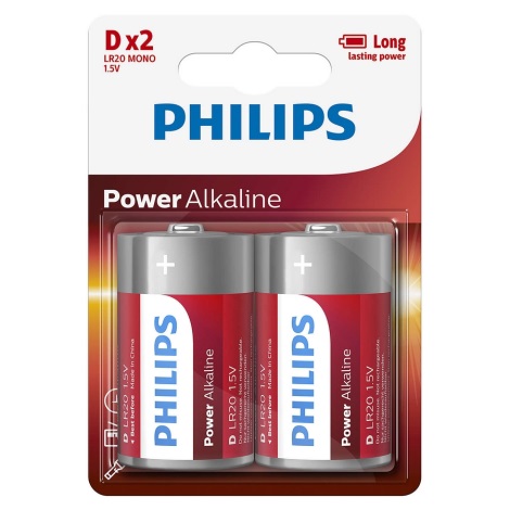 Philips LR20P2B/10 - 2 kpl Alkaliparisto D POWER ALKALINE 1,5V