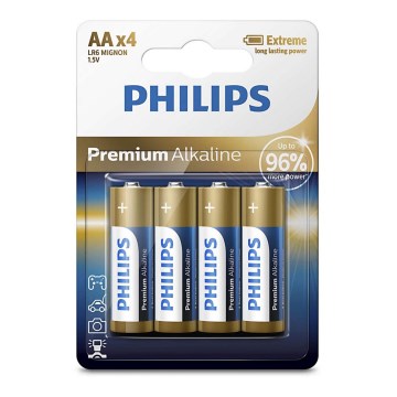 Philips LR6M4B/10 - 4 kpl AA-paristo PREMIUM ALKALINE 1,5V 3200mAh