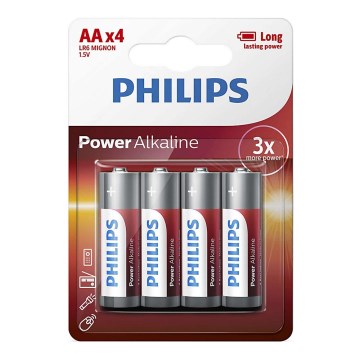 Philips LR6P4B/10 - 4 kpl AA-alkaliparisto POWER ALKALINE 1,5V 2600mAh