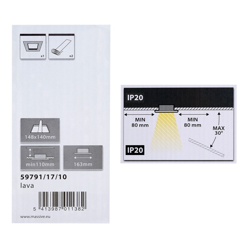 Philips Massive 59791/17/10 - Upotettu valo LAVA 2xE27/28W/230V