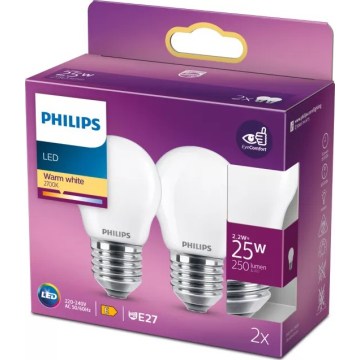 Philips P45 LED-lamppusetti 2 kpl, E27, 2,2 W, 230 V, 2700 K