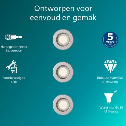 Philips - PERIDOT 3 kpl upotettava alasvalo 1xGU10/7W/230V, hopea