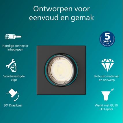 Philips - PERIDOT upotettava alasvalaisin 1xGU10/7W/230V musta