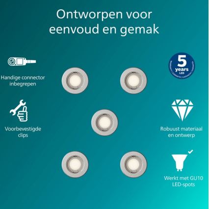 Philips - PERIDOT upotettava kattovalaisin, 5 kpl:n sarja, 1x GU10/7W/230V, hopea