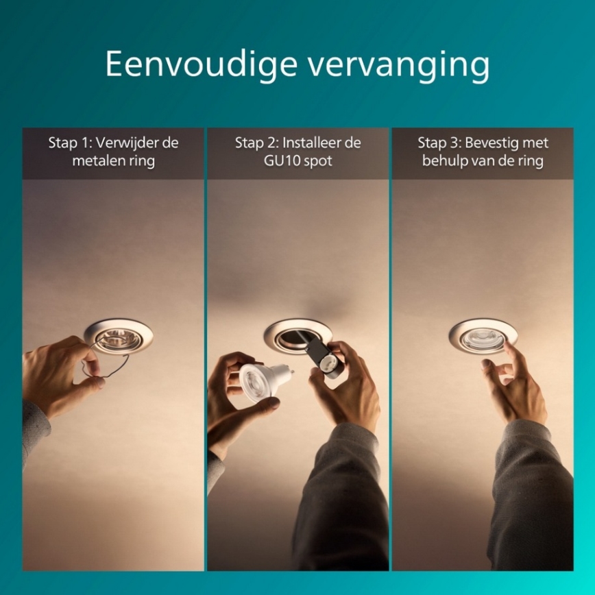 Philips - PERIDOT upotettava valaisin, setti 3 kpl, 1xGU10/7W/230V, hopea