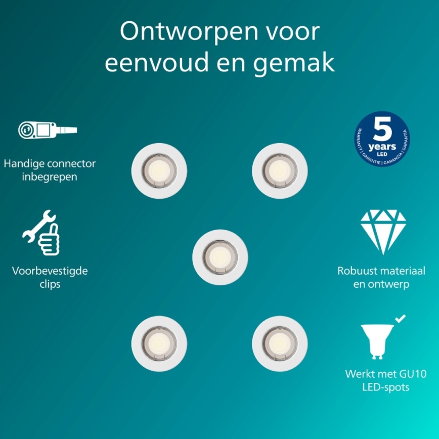 Philips - PERIDOT upotettavien alasvalojen setti 5 kpl, 1xGU10/7W/230V, valkoinen