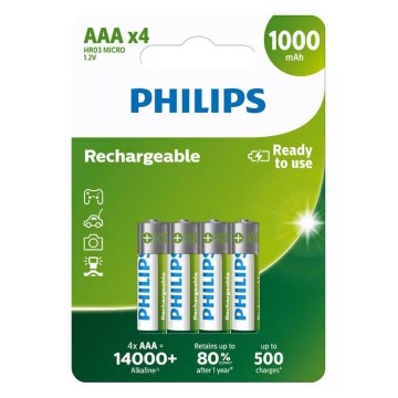 Philips R03B4RTU10/10 - 4 kpl Ladattavat AAA-akut NiMH/1,2V/1000 mAh