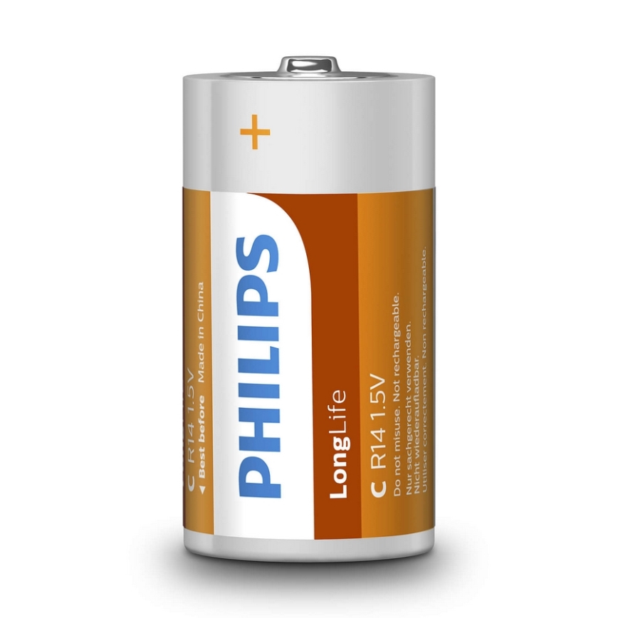 Philips R14L2B/10 - 2 kpl Sinkkikloridiparisto C LONGLIFE 1,5V 2800mAh
