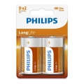 Philips R20L2B/10 - 2 kpl Sinkkikloridiparisto D LONGLIFE 1,5V 5000mAh