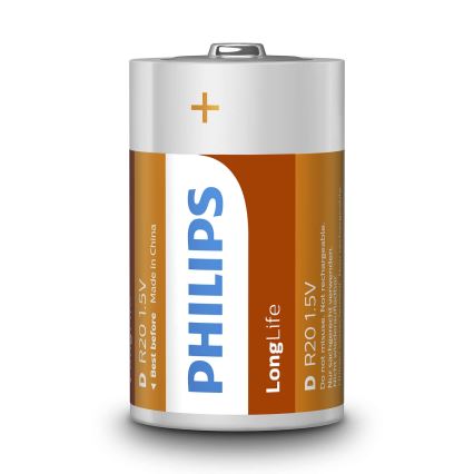 Philips R20L2F/10 - 2 kpl Sinkkikloridiparisto D LONGLIFE 1,5V 5000mAh