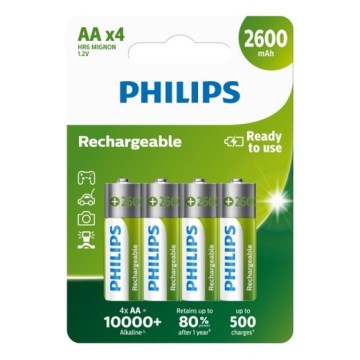 Philips R6B4B260/10 - 4 kpl Ladattavat AA-paristot NiMH/1,2V/2600 mAh