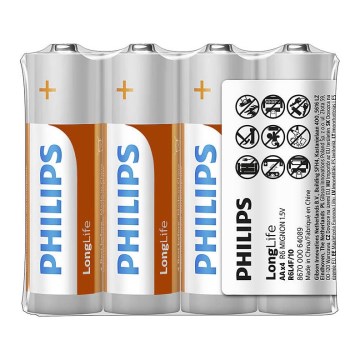 Philips R6L4F/10 - 4 kpl Sinkkikloridi paristo AA LONGLIFE 1,5V 900mAh