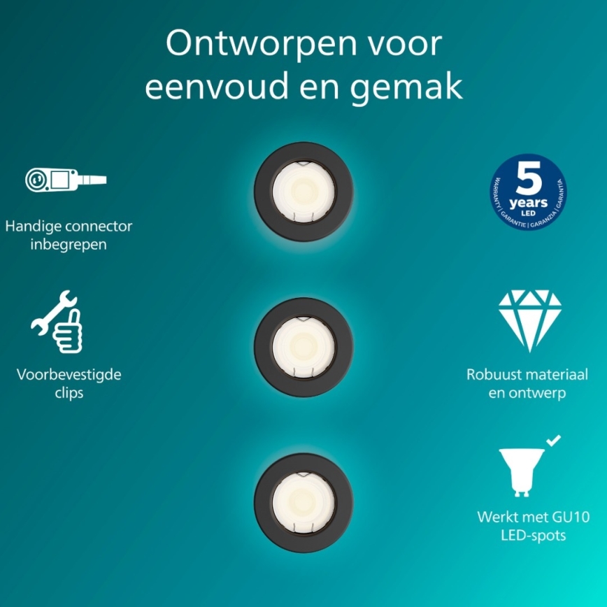 Philips - Setti 3 kpl upotettava alasvalo PERIDOT 1xGU10/7W/230V musta