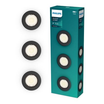 Philips - Setti 3 kpl upotettava alasvalo PERIDOT 1xGU10/7W/230V musta