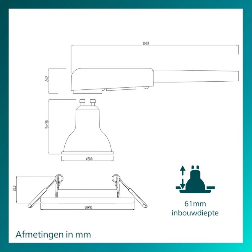 Philips - SETTI 3x Upotettava valaisin PERIDOT 1xGU10/7W/230V musta